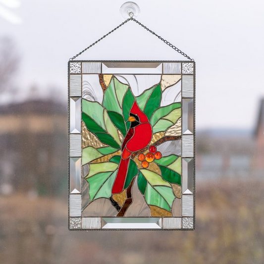 🔥Clearance Sale -🎉Cardinal Stained Glass Window Panel🦜